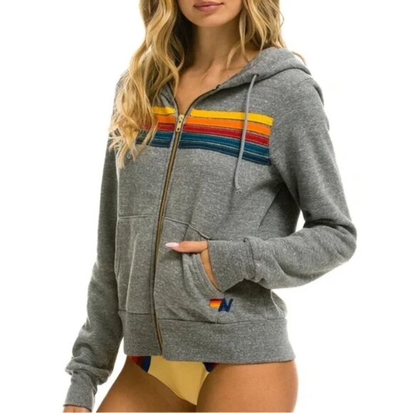 Aviator Nation 5 Stripe Hoodie - Gray - Large - Picture 2 of 7